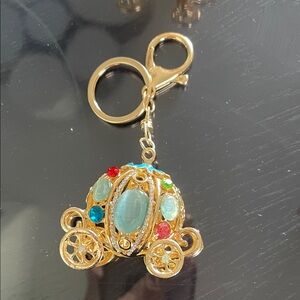 New Lt Blue Cinderella's Pumpkin Coach  Carriage Keychain w Multicolor Accents
